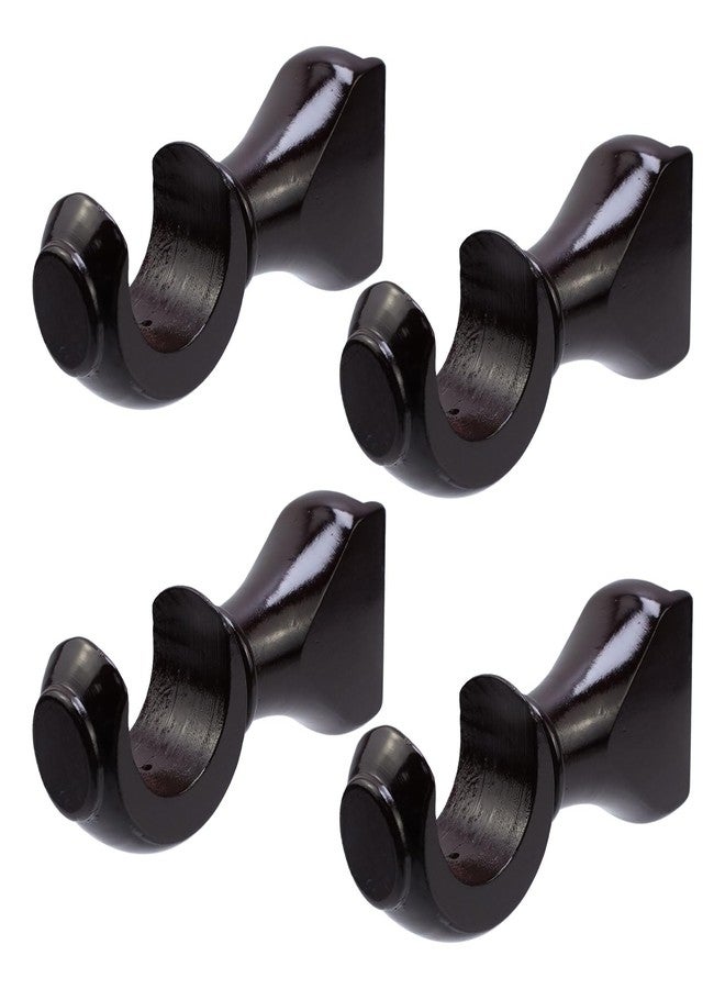 Risbay 4Pcs Wood Curtain Rod Brackets,1-3/8in(35mm) Diameter Support Bracket,Wooden Window Curtain Hooks for Curtain Rod,Brown - Image 1